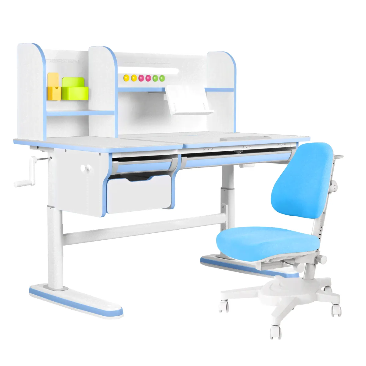 Комплект KinderZen Dali plus: парта + кресло белый/голубой с голубым креслом Armata, Dali Plus-0