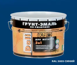 Грунт-эмаль DALI по ржавчине 3 в 1 гладкая для металла, RAL5005 синий, 10л